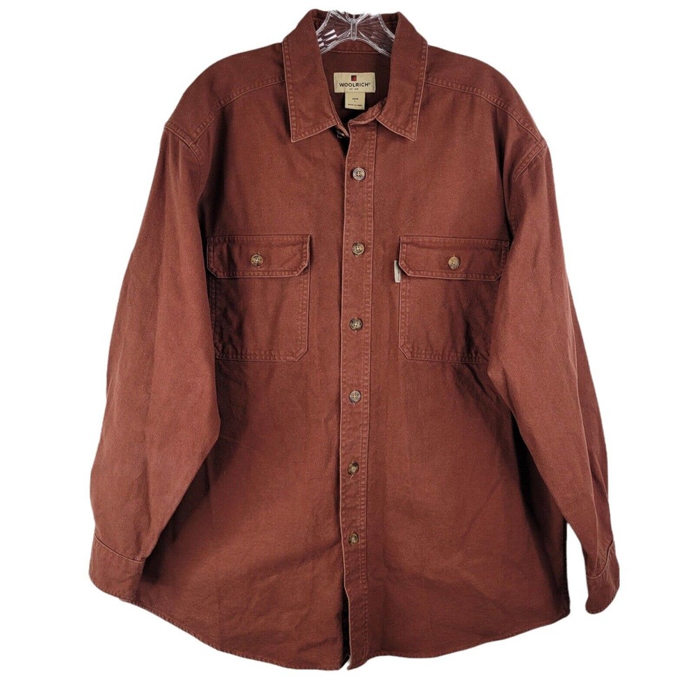 Woolrich Button Down Shirt Red Solid Cotton Long … - image 2
